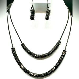 Thalia Sodi Hematite Tone Hematite Bead Necklace & Earrings Set NWT 18-21in